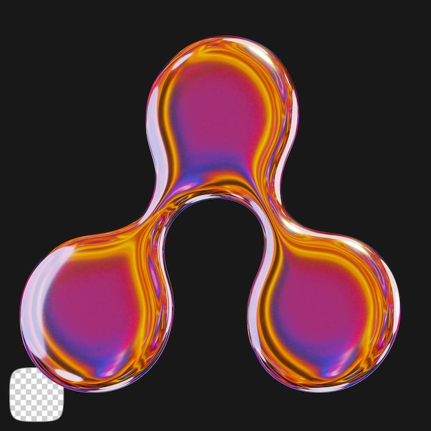 Rendering 3D de forme métallique y2k sur fond transparent