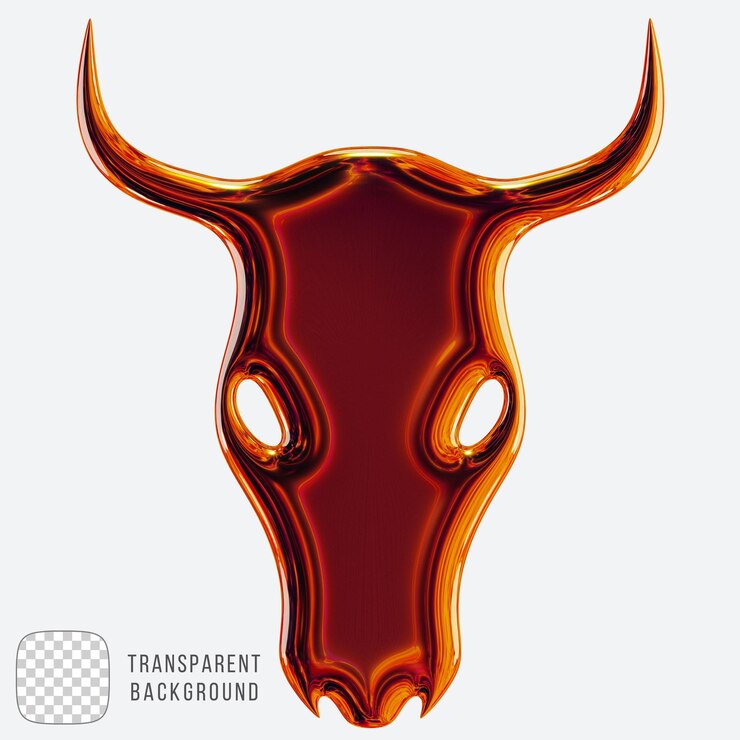 PSD rendering 3d en forme de tête de taureau métallique sur fond transparent