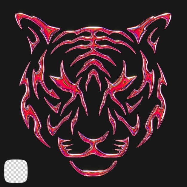 Rendering 3D en forme de tête de tigre métallique sur fond transparent