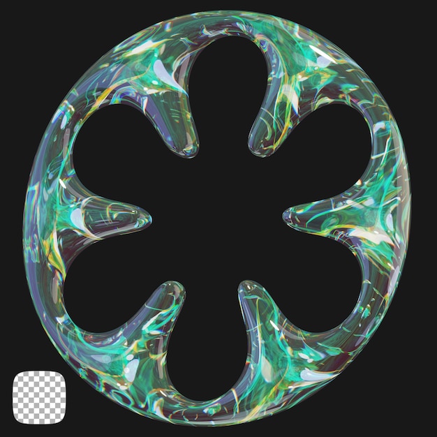 Rendering 3D de forme de verre abstraite Y2K sur un fond transparent
