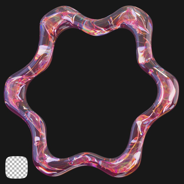 Rendering 3D de forme de verre abstraite Y2K sur un fond transparent