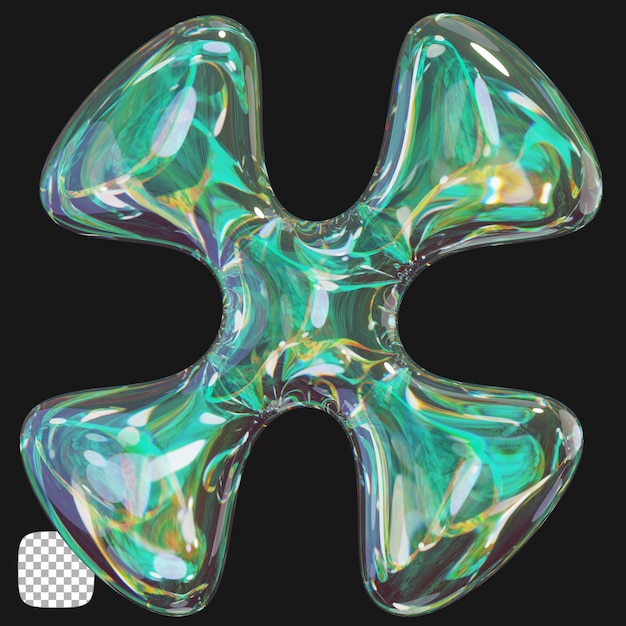 Rendering 3D de forme de verre abstraite Y2K sur un fond transparent