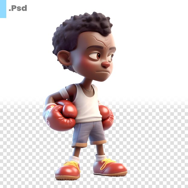 PSD rendering 3d d'un garçon afro-américain avec des gants de boxe modèle psd