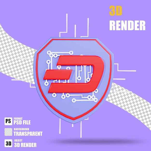 Rendering 3D icona criptovaluta trattino scurity 3 con sfondo trasparente