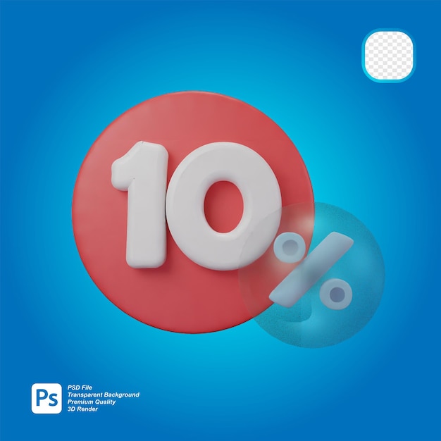 Rendering 3D Icona di sconto del 10 percento