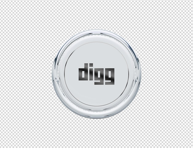 Rendering 3D Icona Digg Argento Lucido