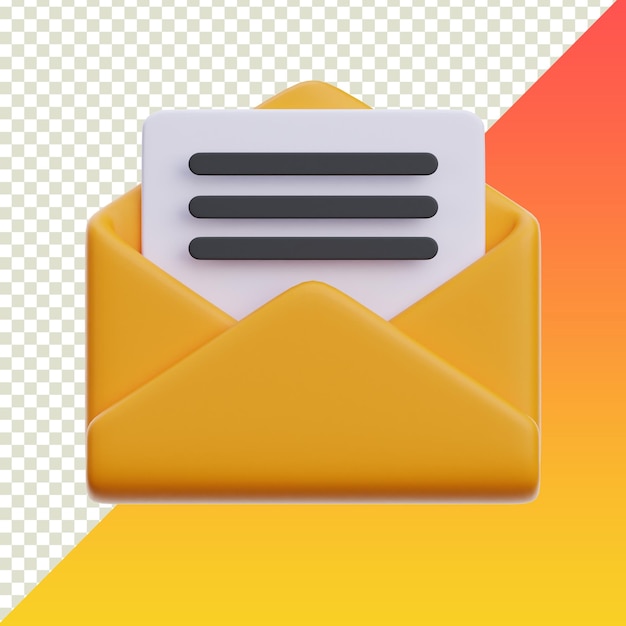 Rendering 3D d'une icône de courrier électronique isolée sur un fond transparent