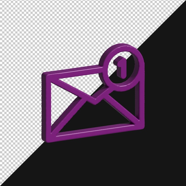 Rendering 3D de l'icône de courrier électronique pourpre avec notification