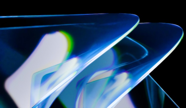 Rendering 3D illuminé d'un fond de verre irisant abstrait réalisé avec un logiciel 3D