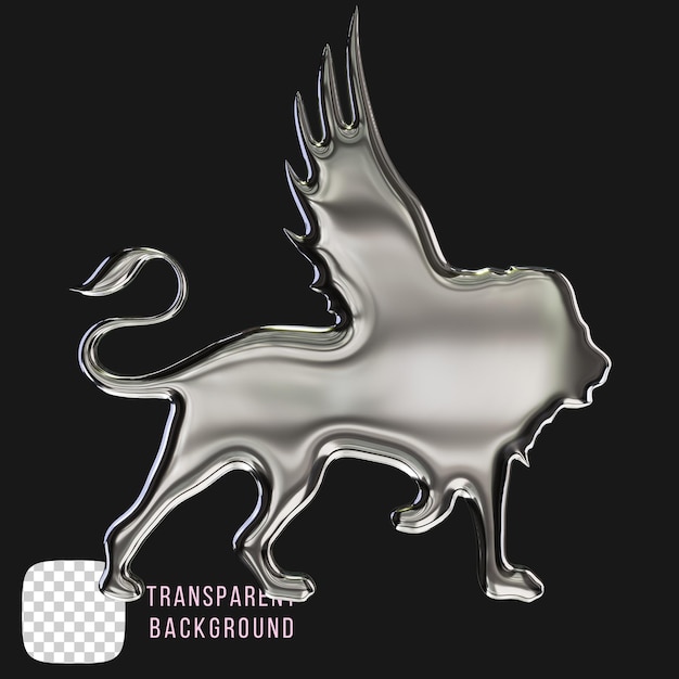 Rendering 3D in forma di leone in metallo cromato