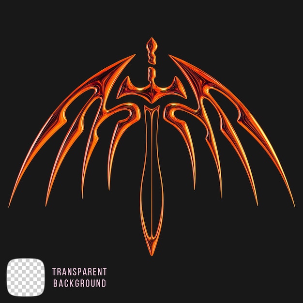Rendering 3D in forma di spada alata metallica su sfondo trasparente