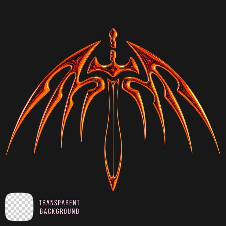 PSD rendering 3d in forma di spada alata metallica su sfondo trasparente