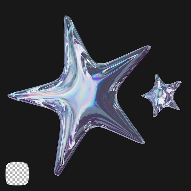 Rendering 3D in forma di stella di vetro astratta su sfondo trasparente