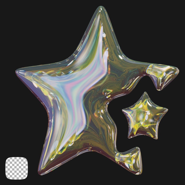 Rendering 3D in forma di stella di vetro astratta su sfondo trasparente