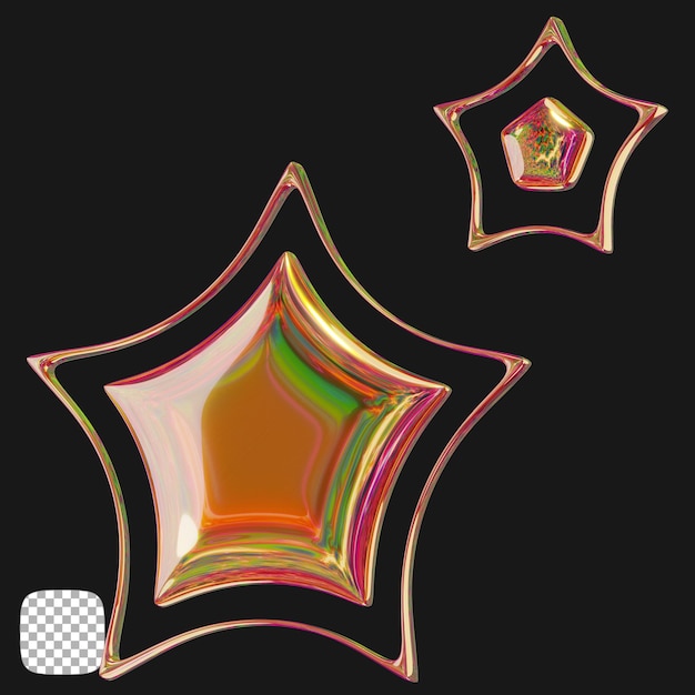 Rendering 3D in forma di stella metallica su sfondo trasparente