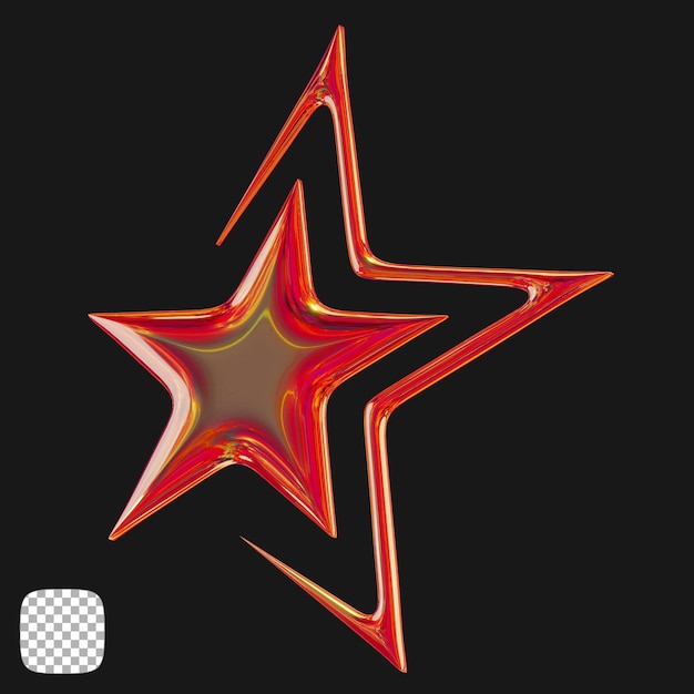 Rendering 3D in forma di stella metallica su sfondo trasparente