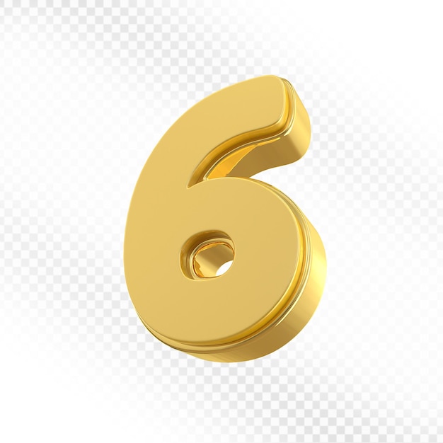 Rendering 3D in oro del numero 6