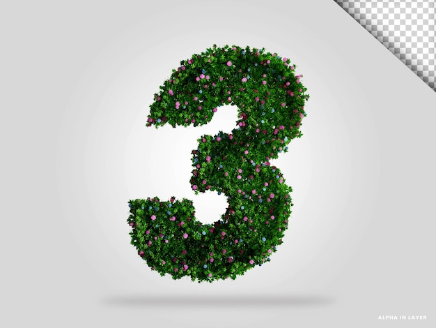 Rendering 3d in stile fiore di ortensia numero 3 isolato