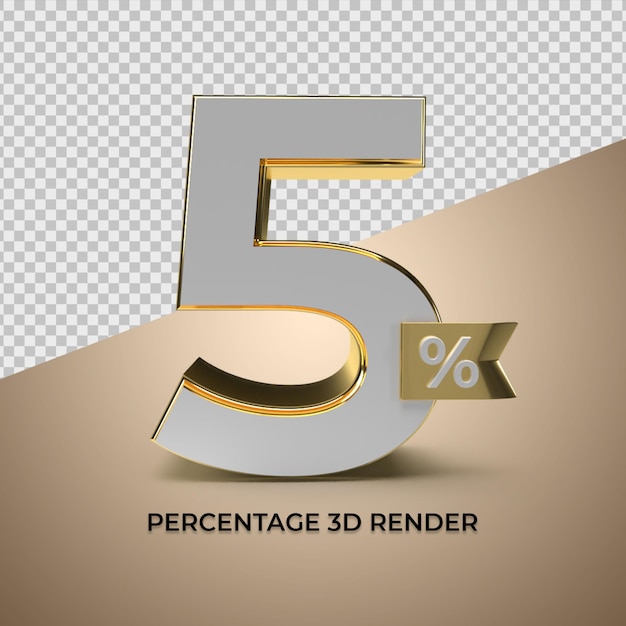 Rendering 3D in stile oro 5% per elemento prodotto promozionale di vendita scontata