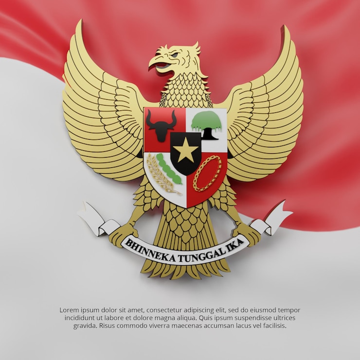 PSD rendering 3d indonesia pancasila con sfondo bandiera