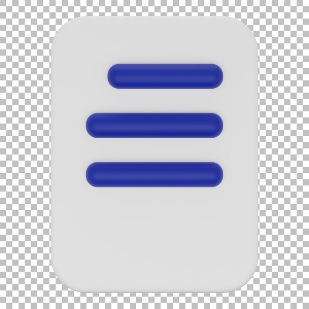 Rendering 3d isolato dell'icona del documento psd