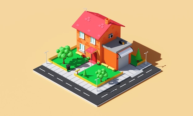 Rendering 3D isometrico di case colorate