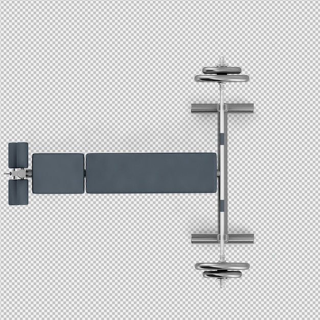 Rendering 3D isométrico de equipos deportivos y de gimnasio