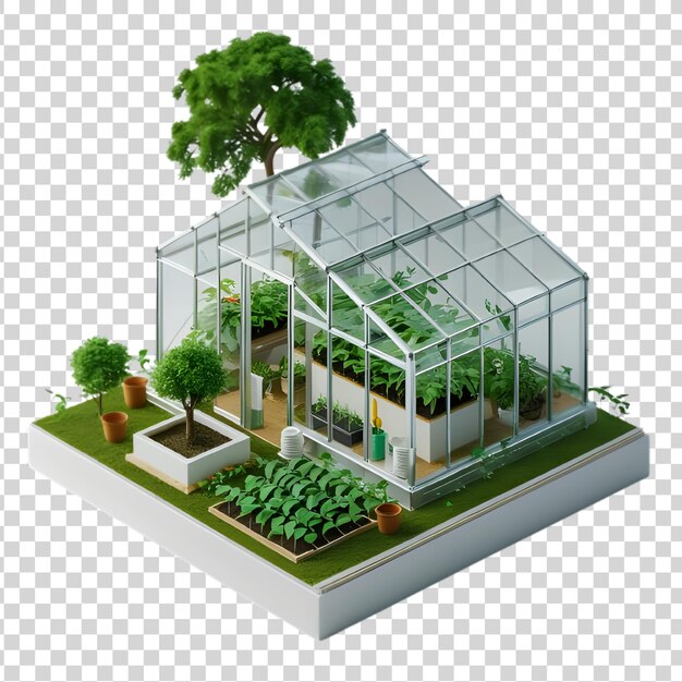 Rendering 3D isometrico moderno per serre e fattorie