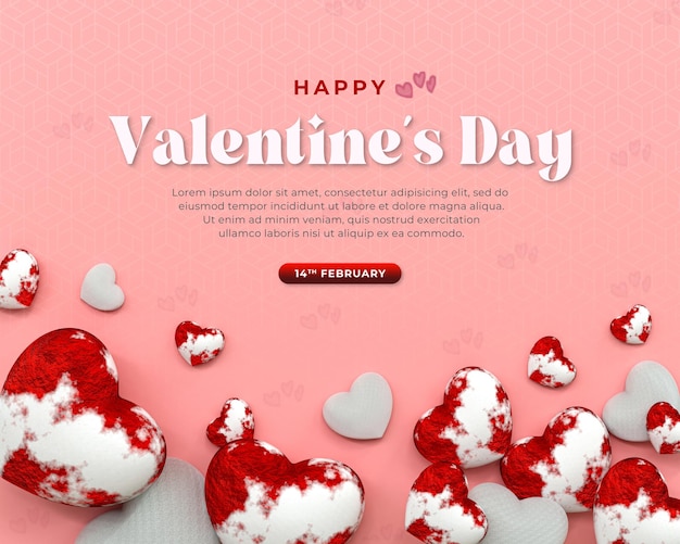 Rendering 3D Joyeux jour de la Saint-Valentin Instagram ou les médias sociaux publier une histoire avec l'icône du cœur