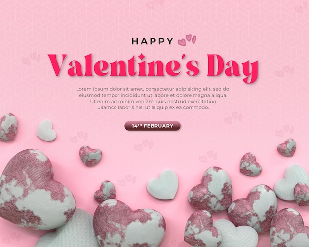 Rendering 3D Joyeux jour de la Saint-Valentin Instagram ou les médias sociaux publier une histoire avec l'icône du cœur