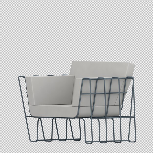 Rendering 3D Kursi Lengan Isometrik