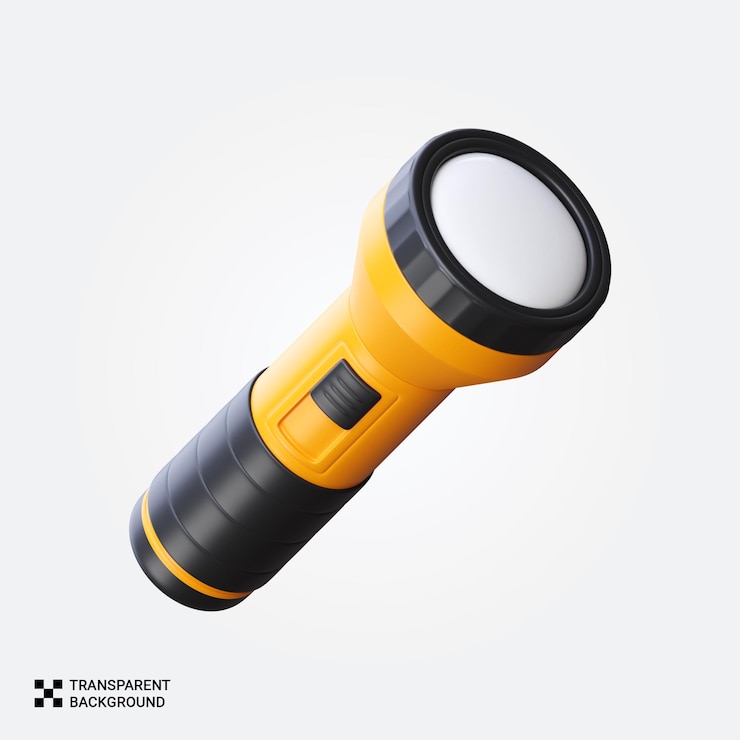 PSD rendering 3d d'une lampe de poche jaune et noire