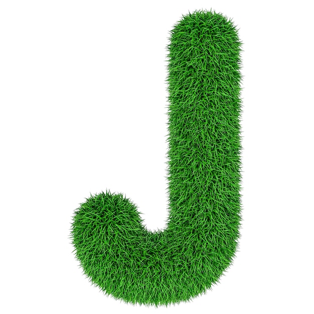 Rendering 3D de la letra de hierba verde J aislada sobre un fondo transparente