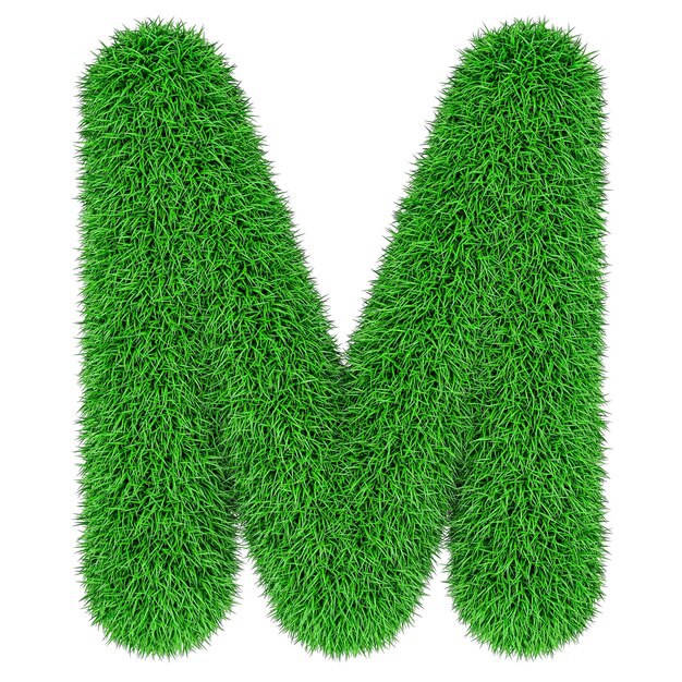 Rendering 3D de la letra de hierba verde M aislada sobre un fondo transparente