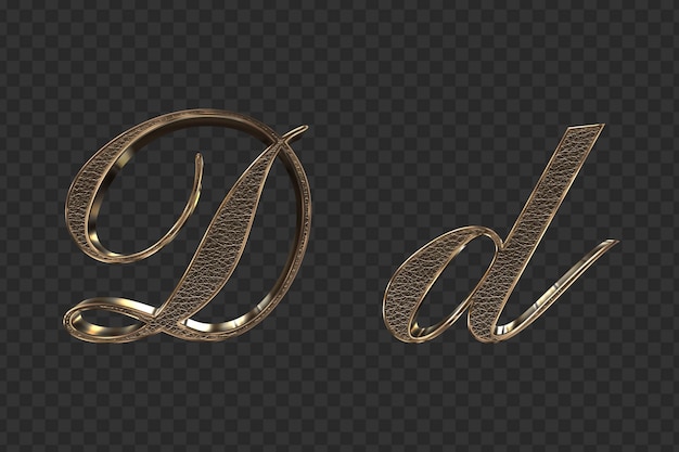 rendering 3d Lettere minuscole e maiuscole in oro