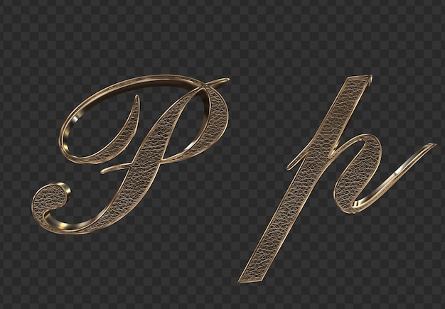 rendering 3d Lettere minuscole e maiuscole in oro