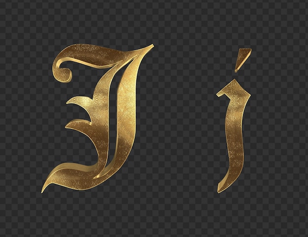 rendering 3d Lettere minuscole e maiuscole in oro