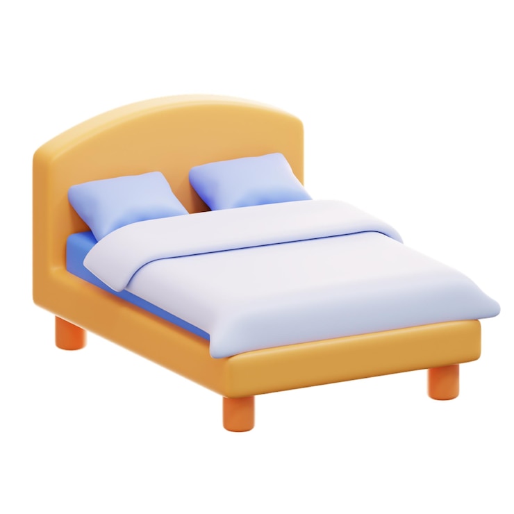 PSD rendering 3d d'un lit double confortable dans une chambre à coucher