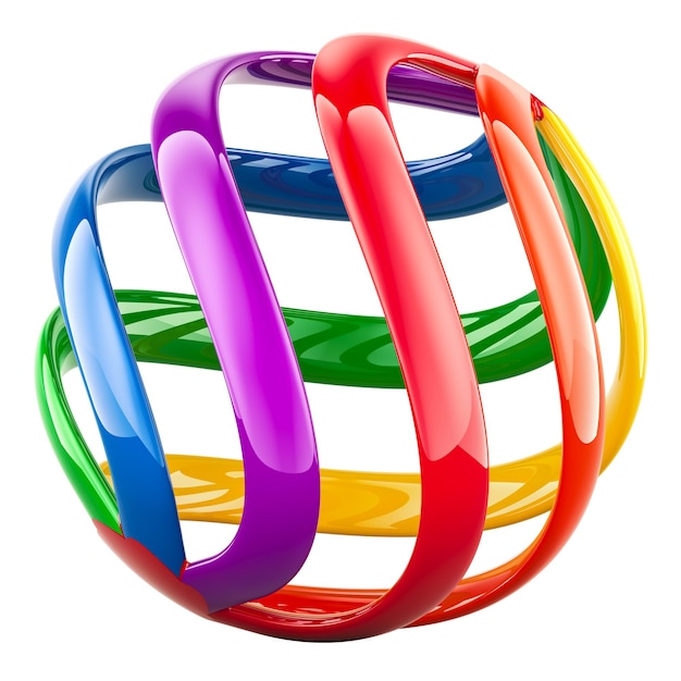 Rendering 3D de logotipo de esfera abstracta de colores aislado en un fondo transparente