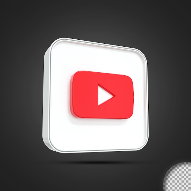 Rendering 3d lucido dell'icona del logo dei social media di YouTube