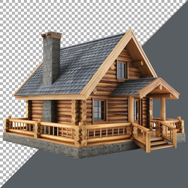 PSD rendering 3d d'une maison en bois sur un fond transparent généré par ai