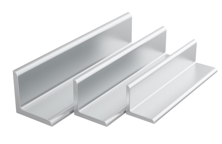 PSD rendering 3d de metal laminado aislado sobre un fondo transparente con ángulos de piernas iguales de acero y barras de ángulo