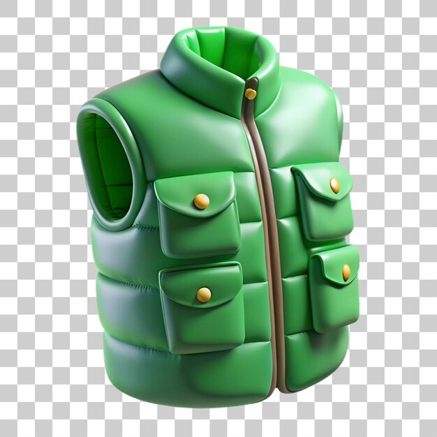 Rendering 3D de mí chaleco de esquí aislado verde con bolsillo aislado en fondo transparente