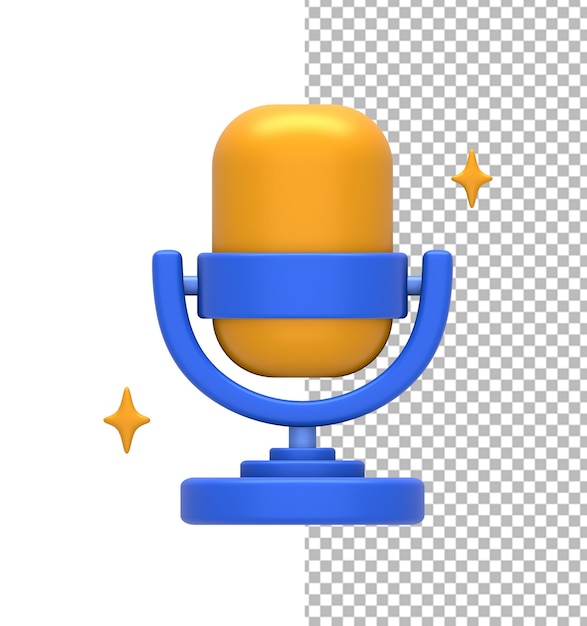 PSD rendering 3d d'un microphone audio bleu-jaune pour l'enregistrement de podcasts ou la diffusion pour la conception de l'interface utilisateur