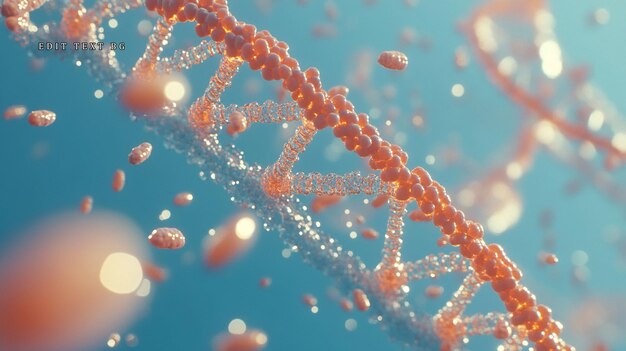 Rendering 3D microscopique du fil d'ADN avec des particules