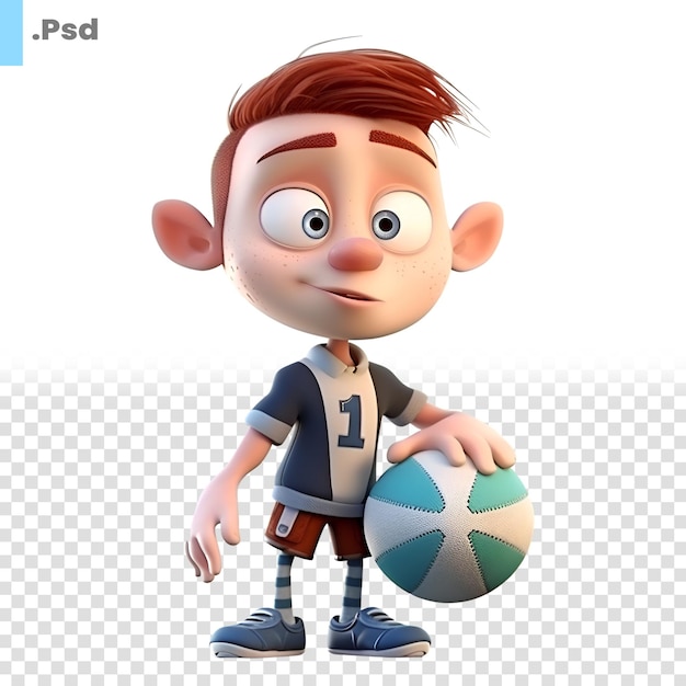 Rendering 3d D'un Mignon Petit Garçon Avec Un Modèle Psd De Ballon De Football