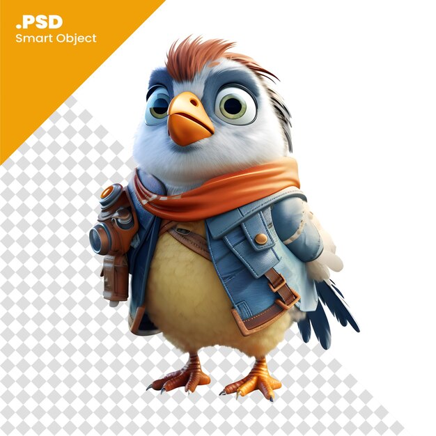 Rendering 3d D'un Mignon Pingouin De Dessin Animé Avec Un Modèle Psd De Sac à Dos