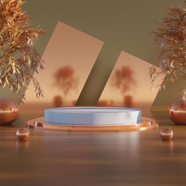 rendering 3d moderno supporto per podio bianco con palline su sfondo arancione