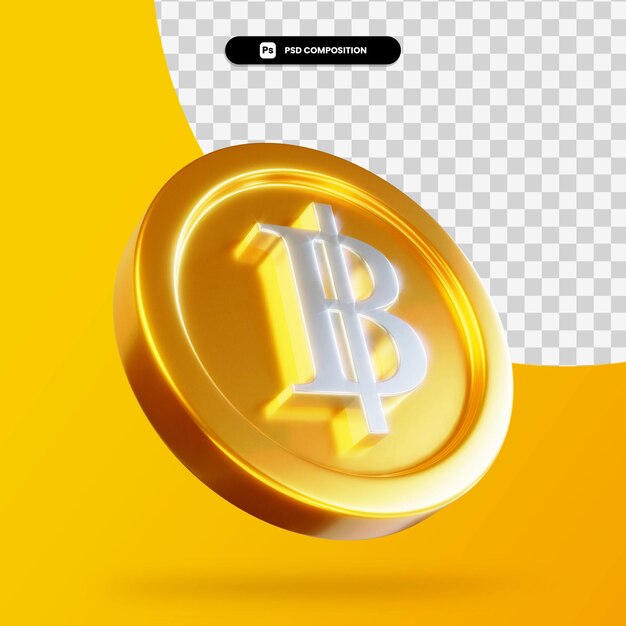 Rendering 3d moneta baht dorata isolata