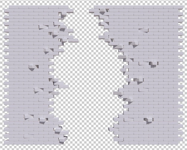 Rendering 3d muro di mattoni rotto